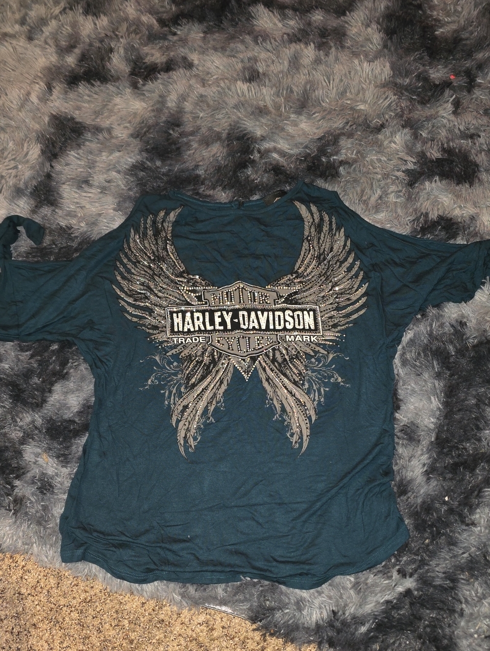Harley-Davidson Teal Short Sleeve Graphic Tee with Metallic Wings